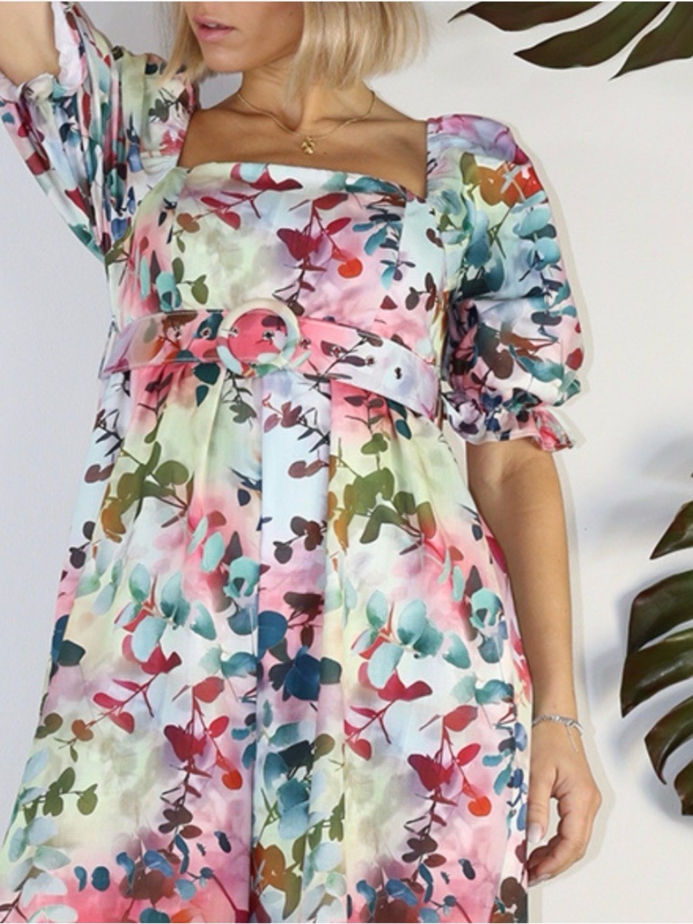 Mulla watercolor Floral Belted Square-Neck Jumpsuit women’s size small